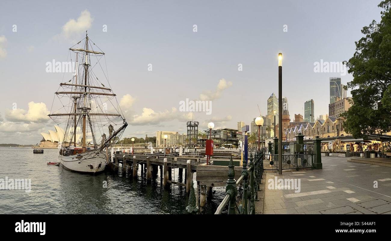 Sailing Ship Soren Larsen alongside in Campbell’s Cove, Sydney, Australia. - Smartphone Captured Stock Image