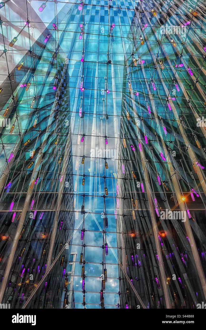 Double exposure of lights across the skyscrapers - Smartphone Captured Stock Image