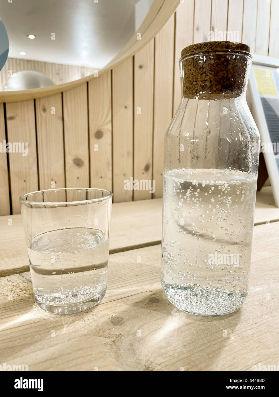 Carafe and glass of sparkling water Stock Photo