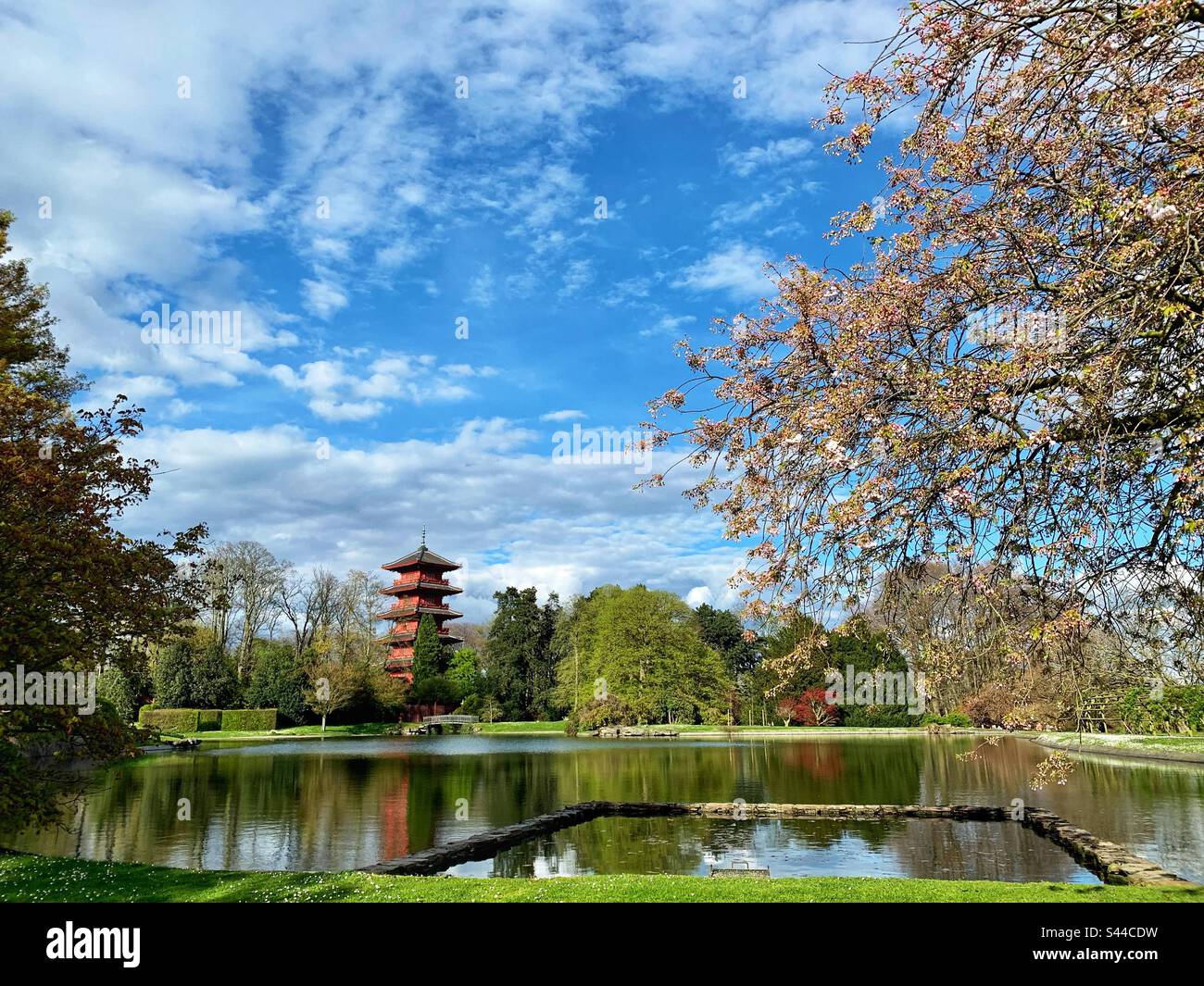 Japanese Tower in royal gardens in Laeken, Brussels Stock Photo