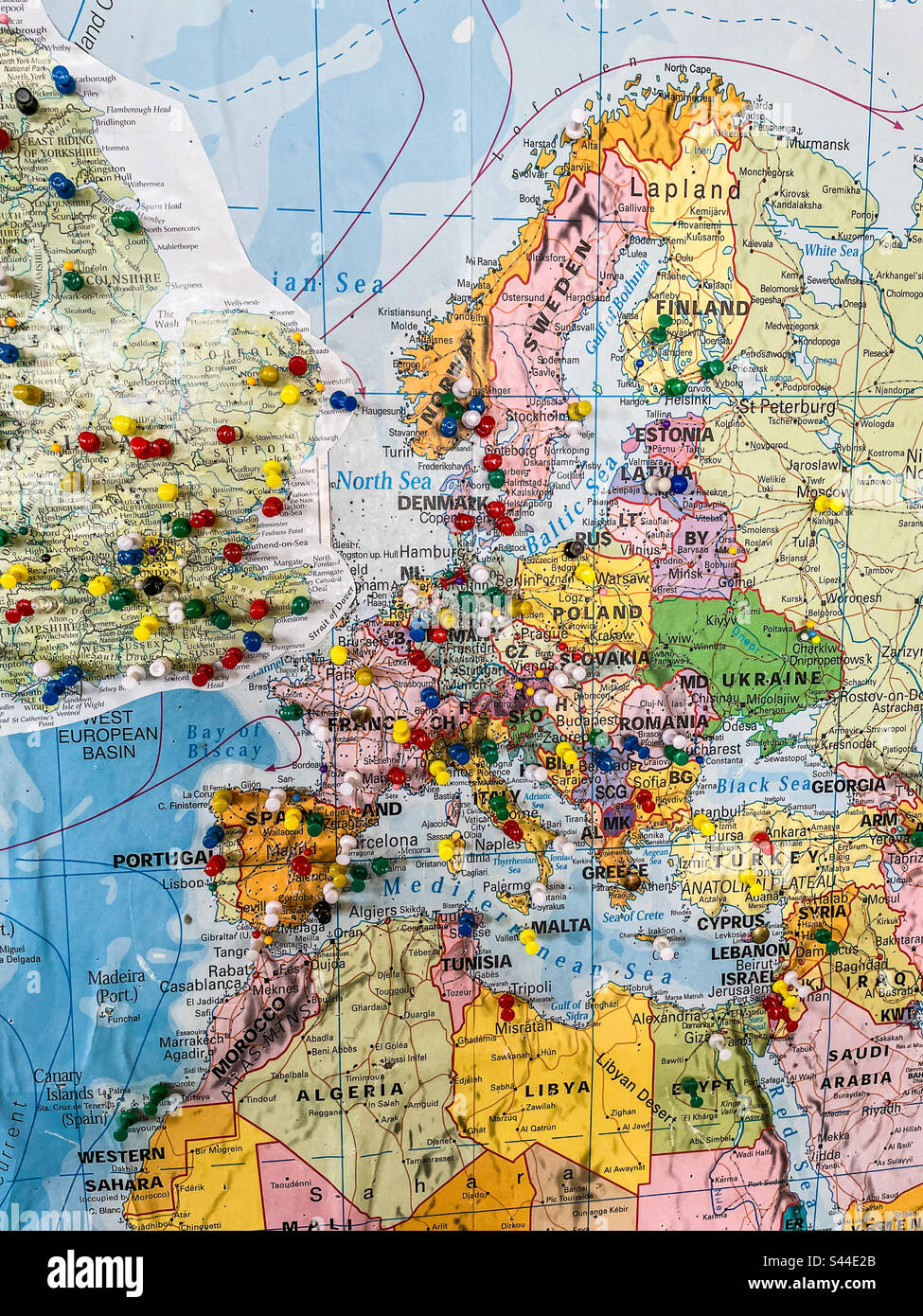 Pins in a map of Europe - Smartphone Captured Stock Image