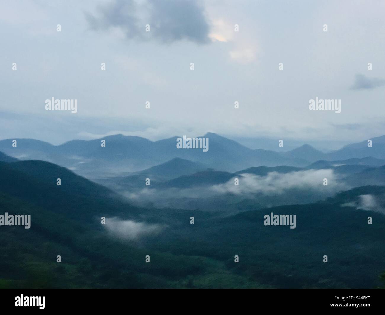 Beautiful scenery of Idukki. Snow covered hills .View from hilltop Stock Photo