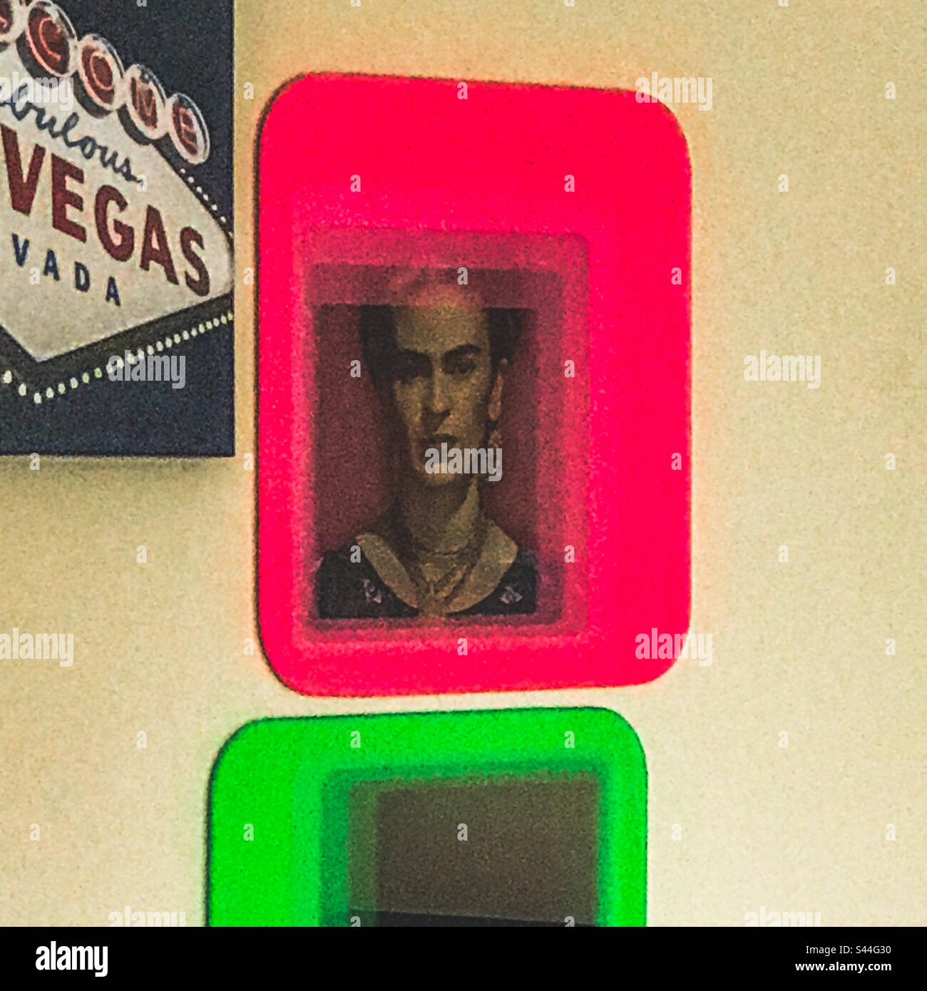 Frida Kahlo picture seen through a mirror - Smartphone Captured Stock Image
