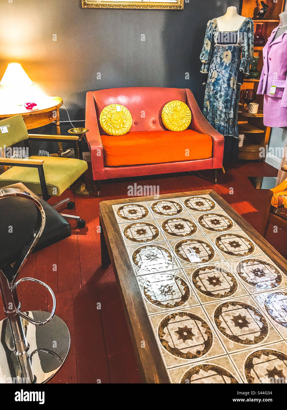 Retro furniture in charity shop - Smartphone Captured Stock Image