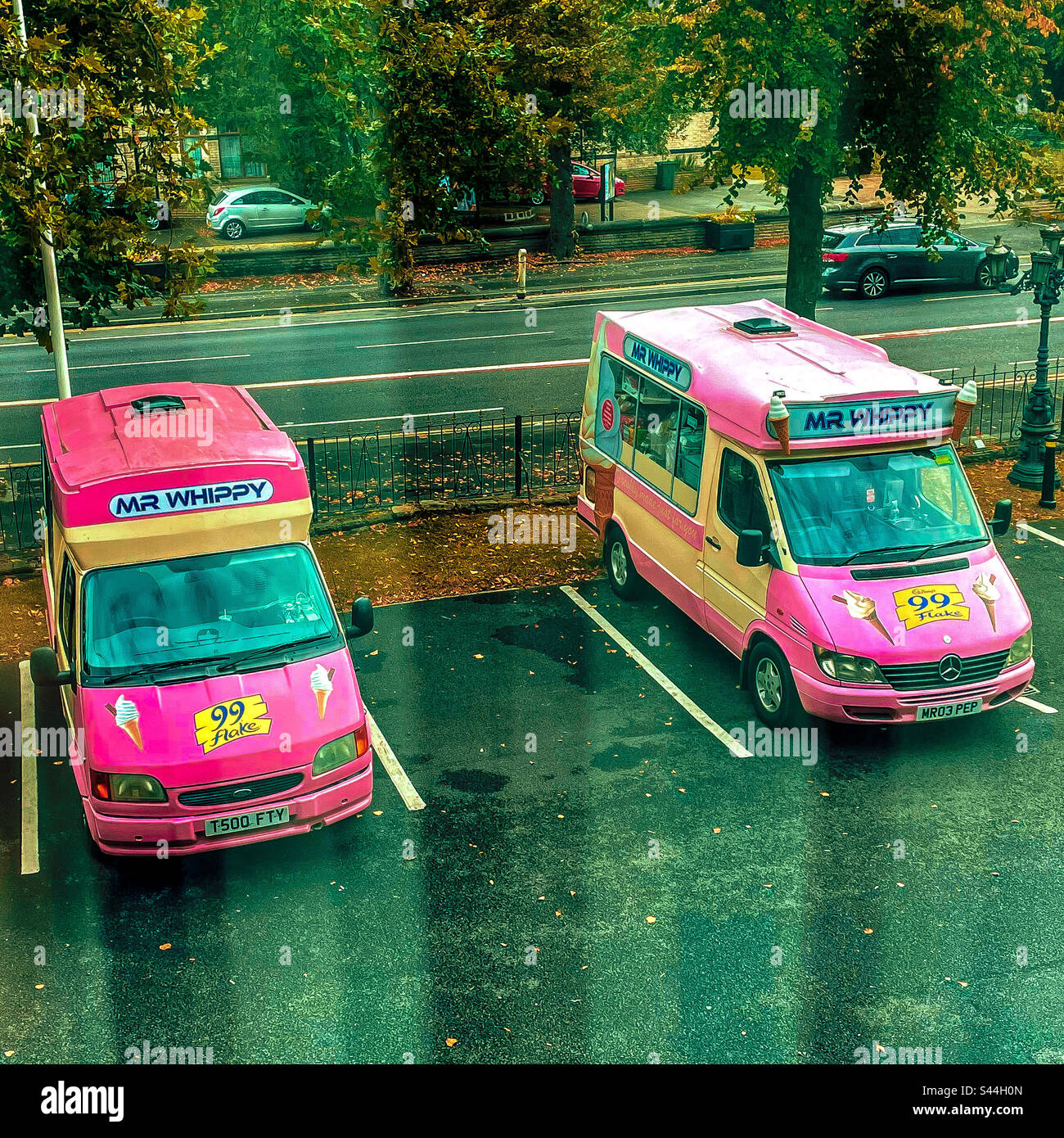 Icecream vans in hotel car park Stock Photo Alamy