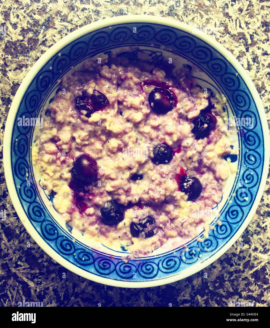 Blueberry Porridge in Blue Patterned Japanese Bowl Stock Photo Alamy