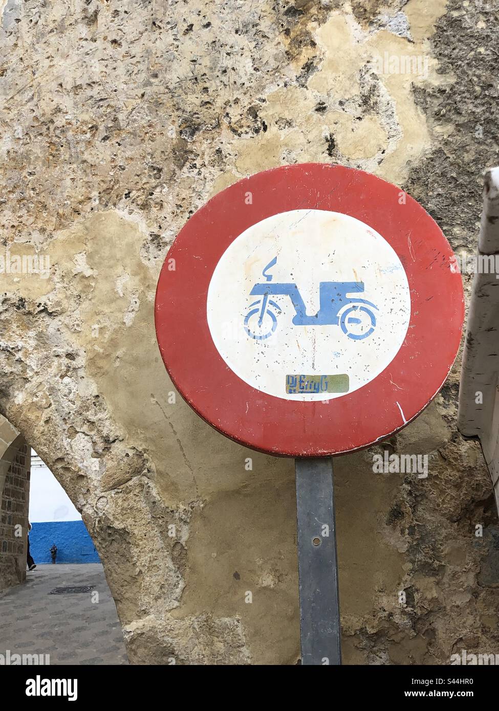 Motorcycle forbidden medina Assilah Morocco Stock Photo