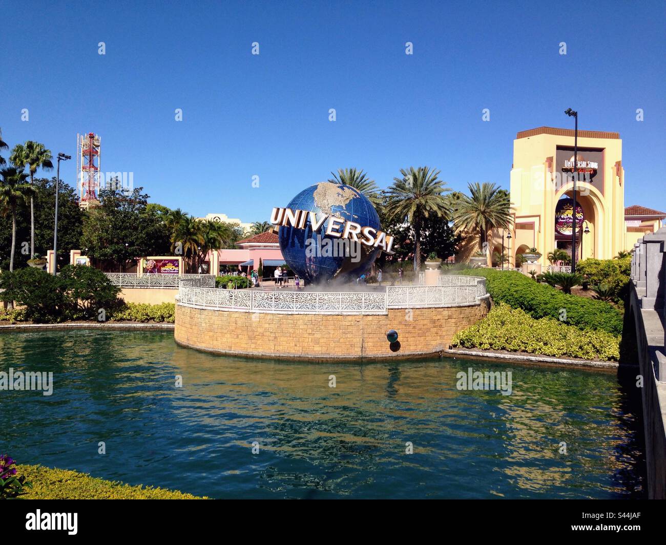 Orlando Universal Studios amusement park entrance with water canal ...