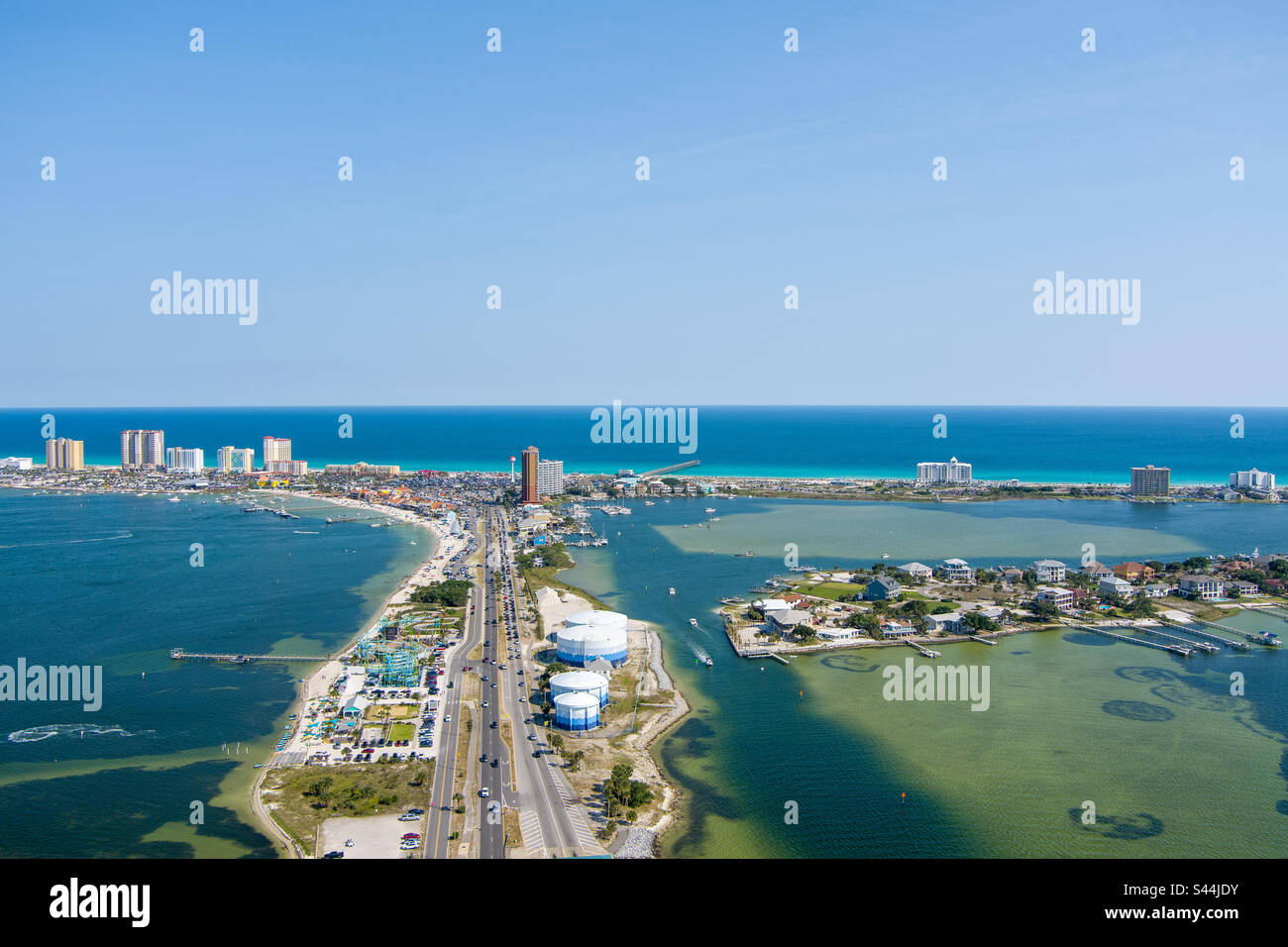 Aerial view of the beach at Pensacola, Florida on Memorial Day Weekend 2023 - Smartphone Captured Stock Image
