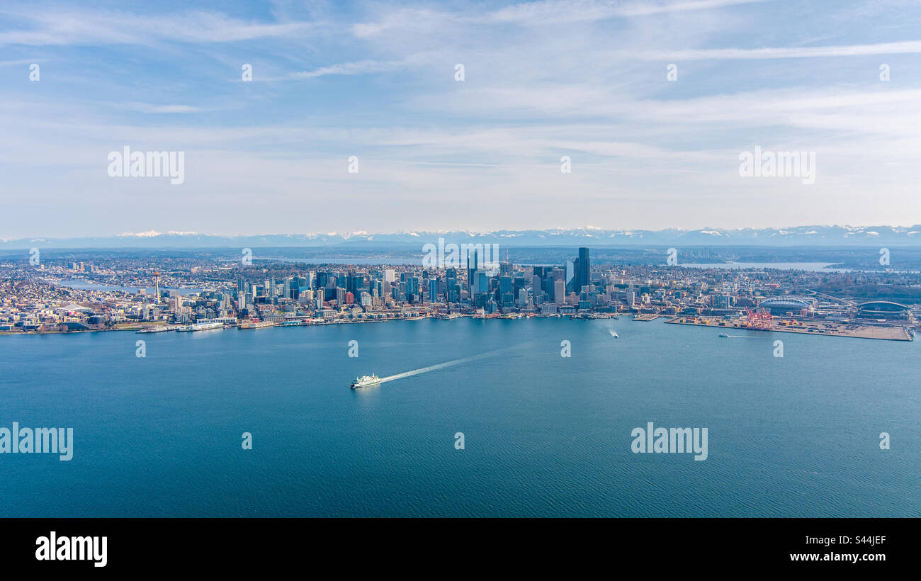 Aerial view of Seattle, Washington and Elliot Bay - Smartphone Captured Stock Image