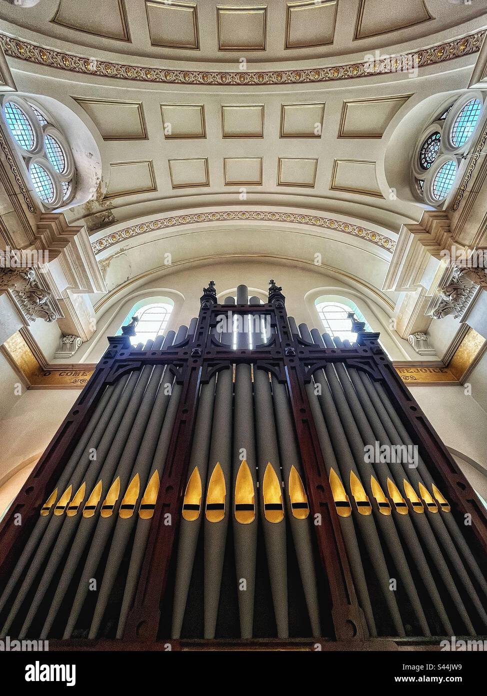 Organ pipes in St Thomas’s Hospital Chapel in London - Smartphone Captured Stock Image