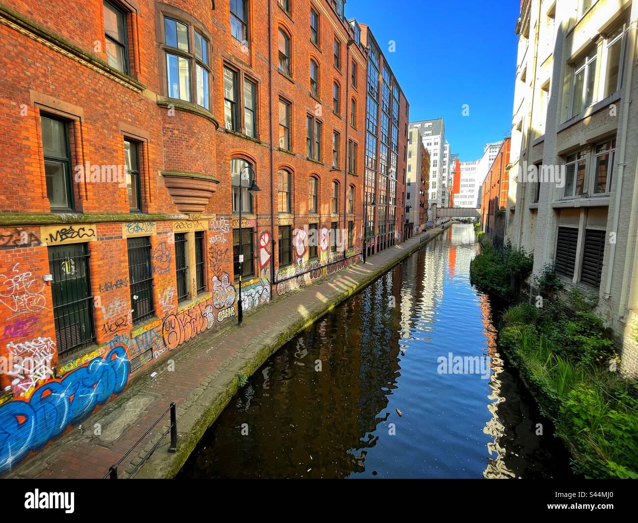 Ashton canal running through the city of Manchester, England. - Smartphone Captured Stock Image