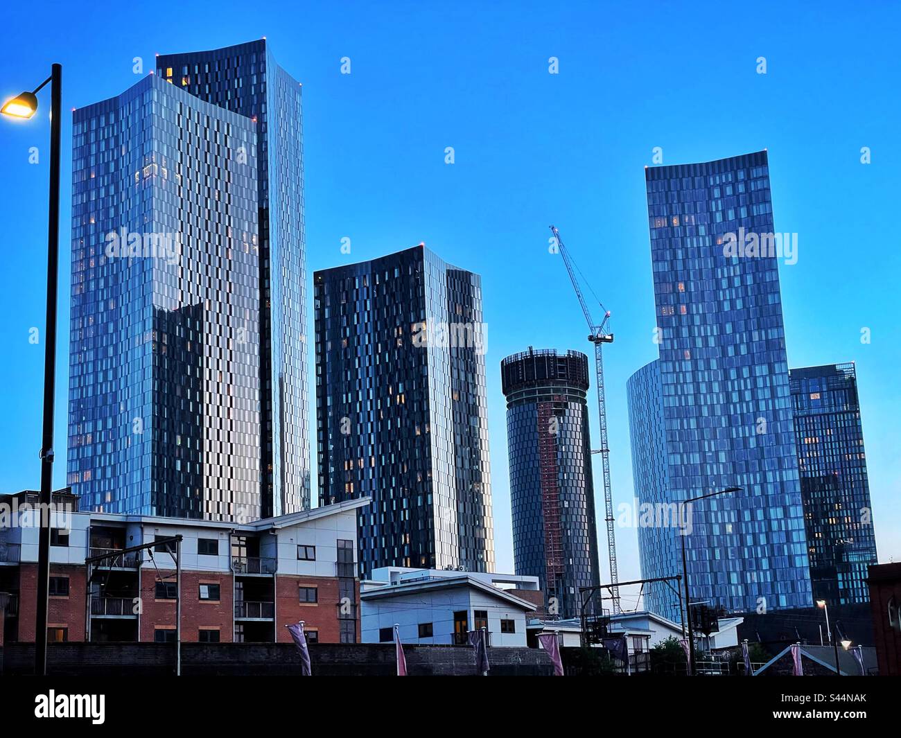 Deansgate area of Manchester with modern hi rise buildings. - Smartphone Captured Stock Image
