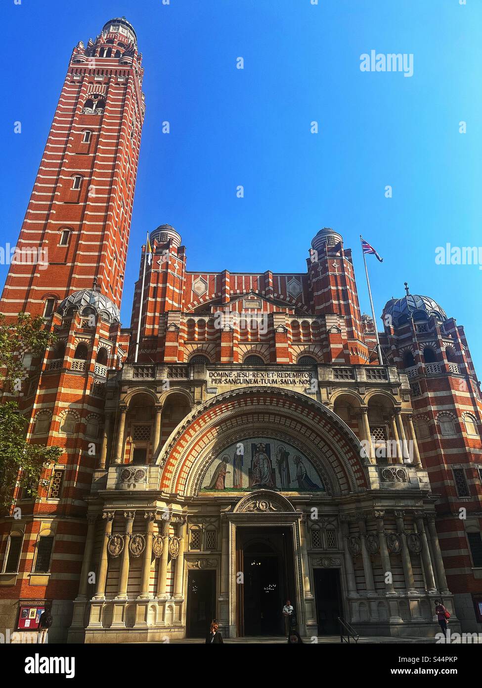Brick built Westminster Roman Catholic Cathedral in Victoria, London, SW1 Designed by John Francis Bentley in neo-Byzantine style is said to be one of the largest church buildings in the world. Stock Photo