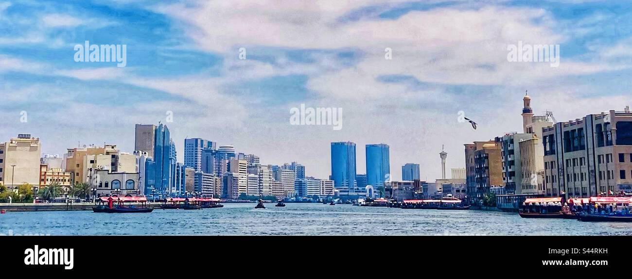 Panoramic view down Dubai Creek - Smartphone Captured Stock Image