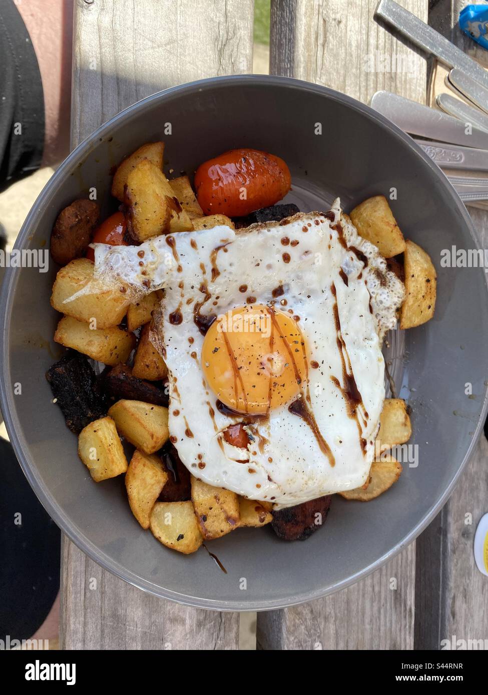 Black pudding and chorizo hash, Askam in Furness Stock Photo Alamy