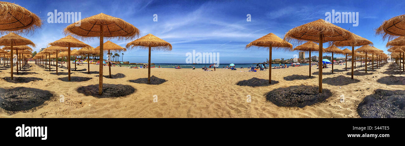 Parasols at Arenal Beach, Playa Del Arenal, Javea, Spain - Smartphone Captured Stock Image