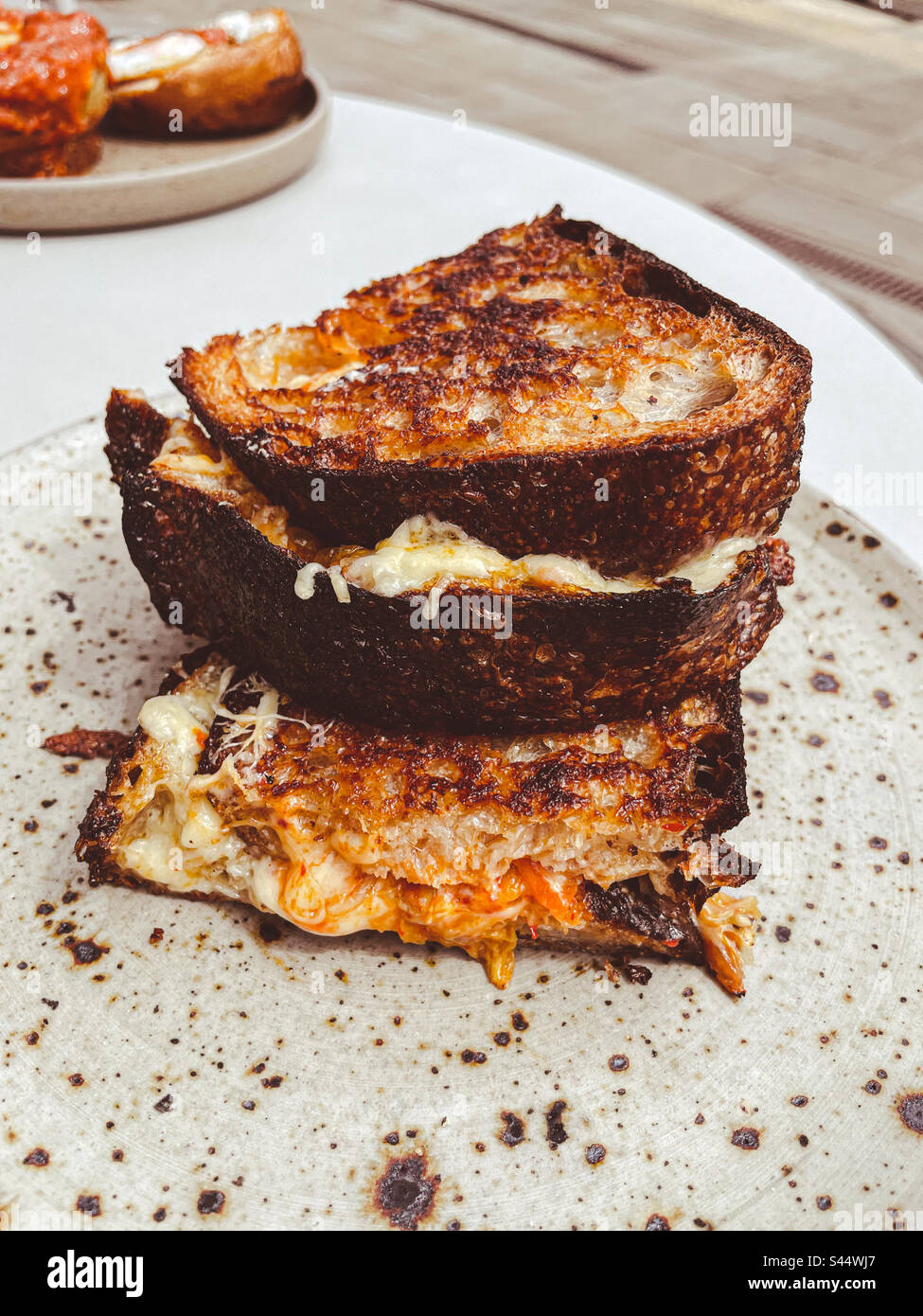 Cheese & kimchi toasted sandwich Stock Photo