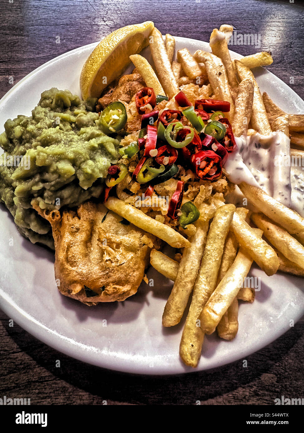Chilli Fish and Chips - Smartphone Captured Stock Image