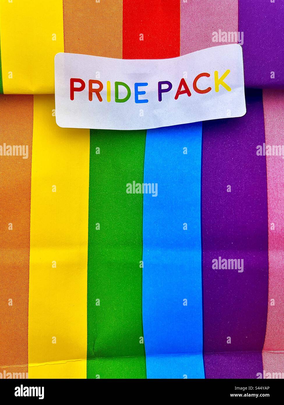 Rainbow stripe swag bag from PRIDE festival. Stock Photo