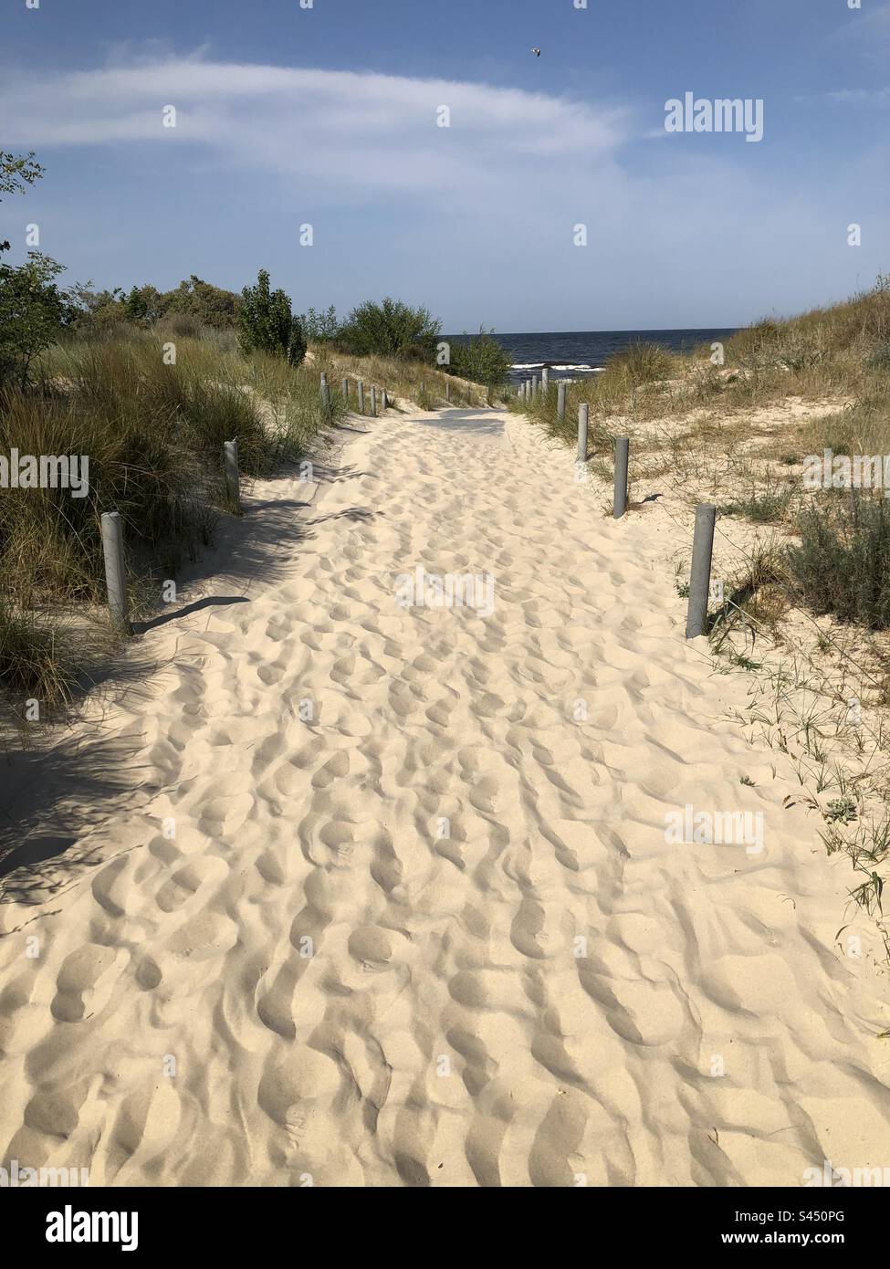 Sandy pathway and access to the sandy beaches of the Baltic Sea on the ...