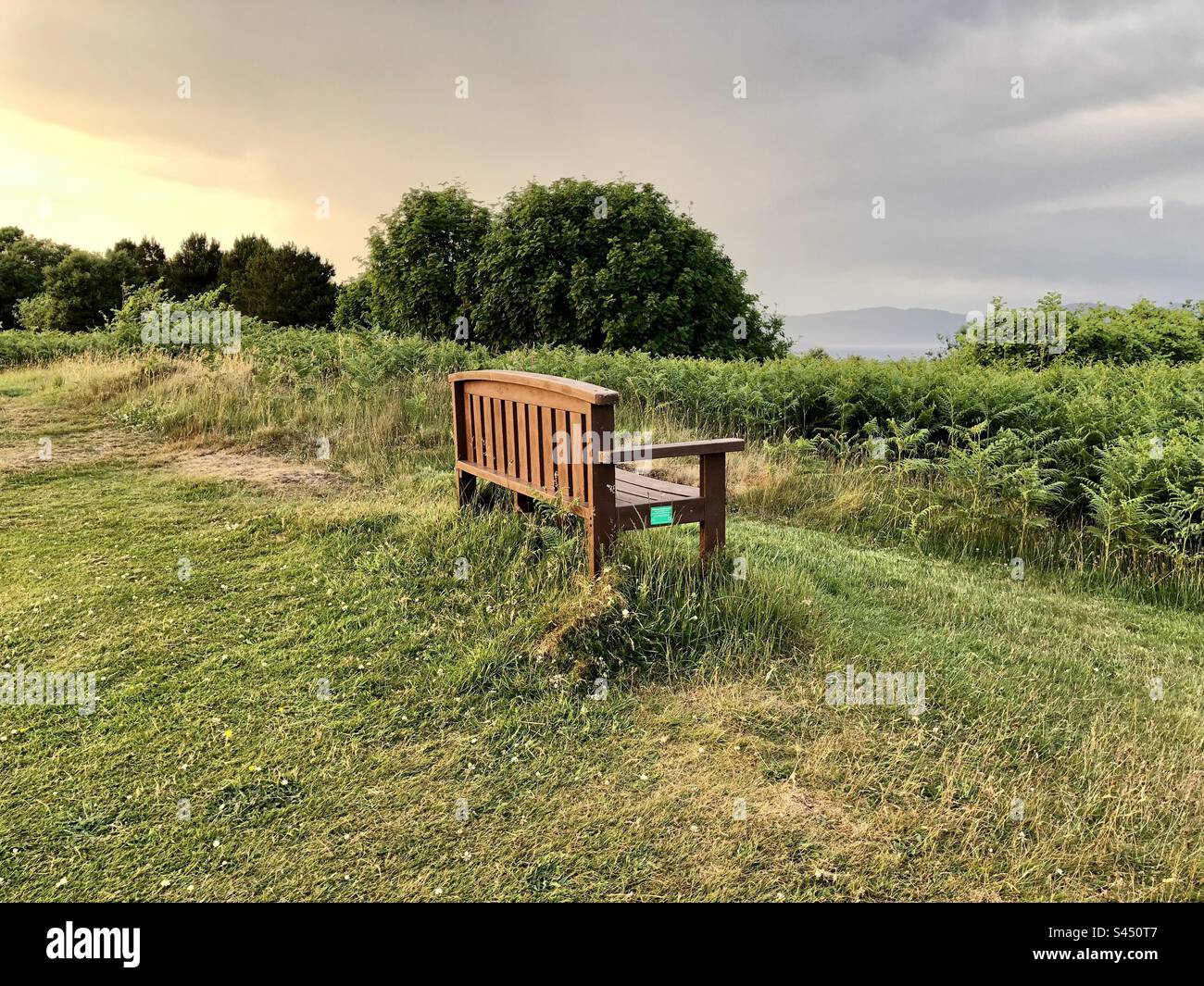 Bench on middle of nature.Golf Club Isle off Mull, Scotland 2023 Stock Photo