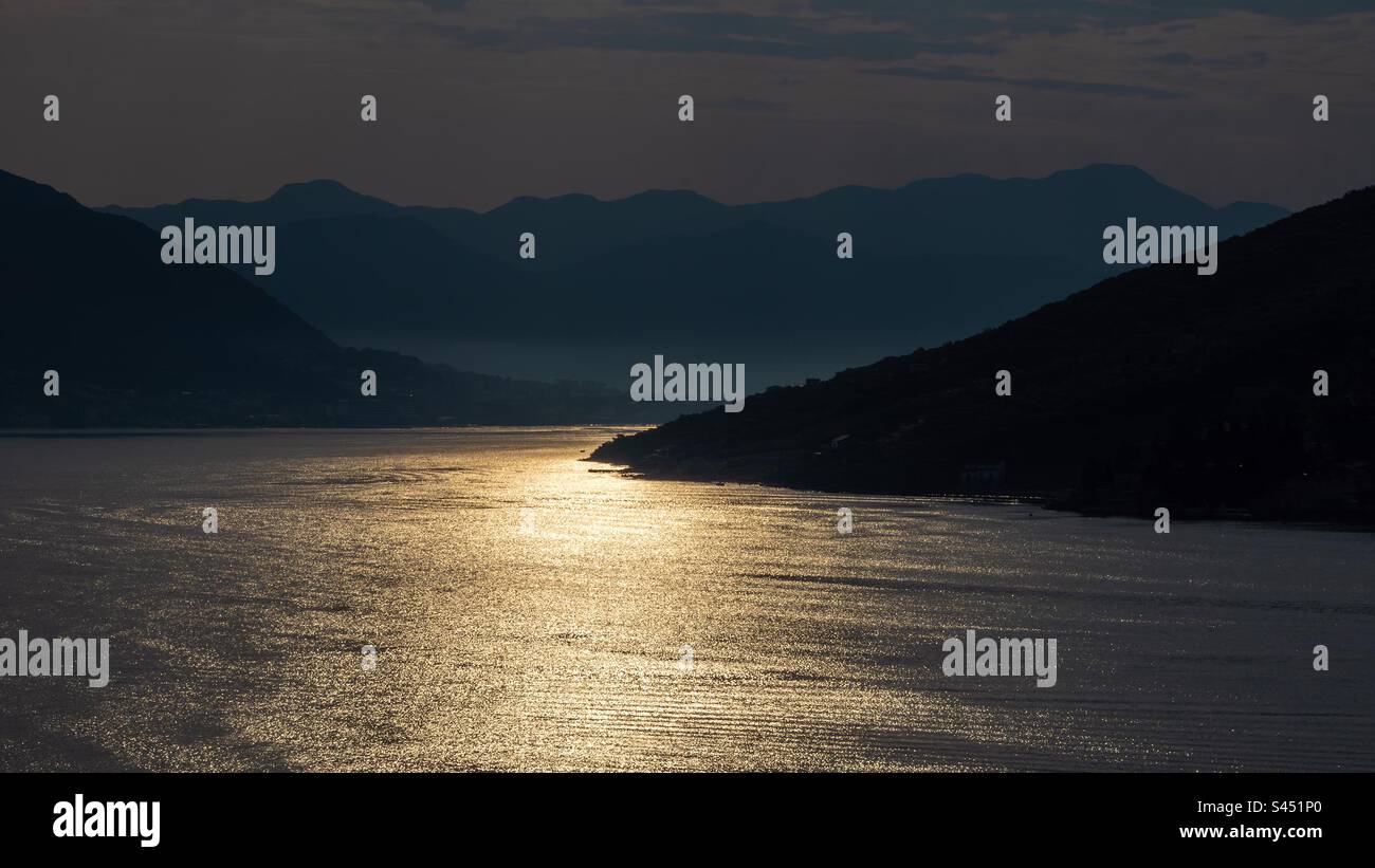 Sunrise in the Bay of Kotor, Montenegro. - Smartphone Captured Stock Image