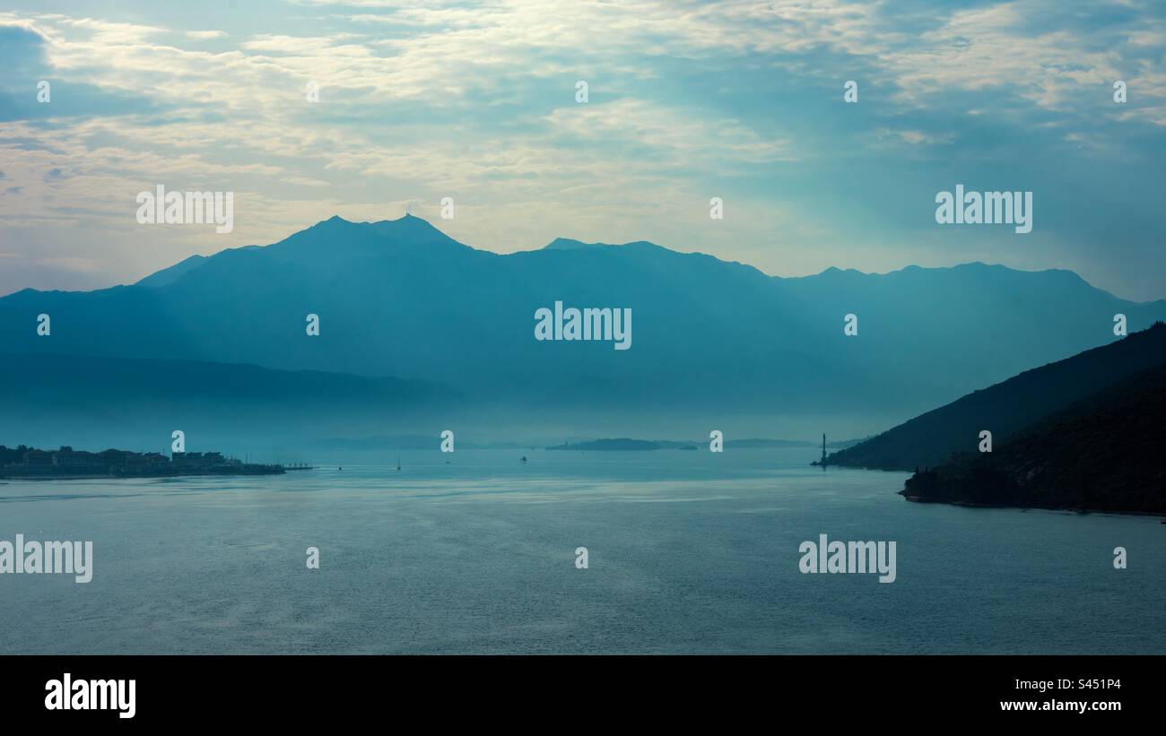Sunrise in the Bay of Kotor, Montenegro. - Smartphone Captured Stock Image