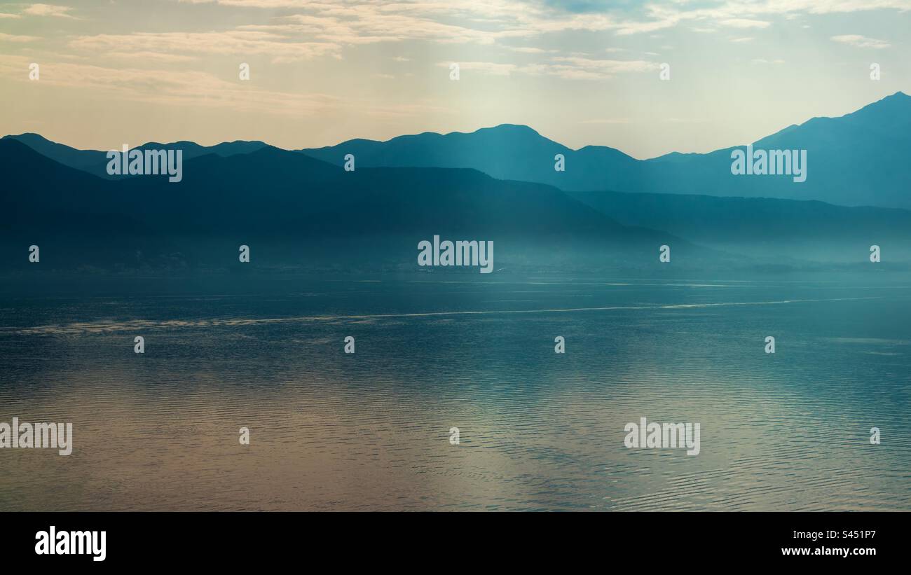 Light Beams in the Bay of Kotor, Montenegro. - Smartphone Captured Stock Image