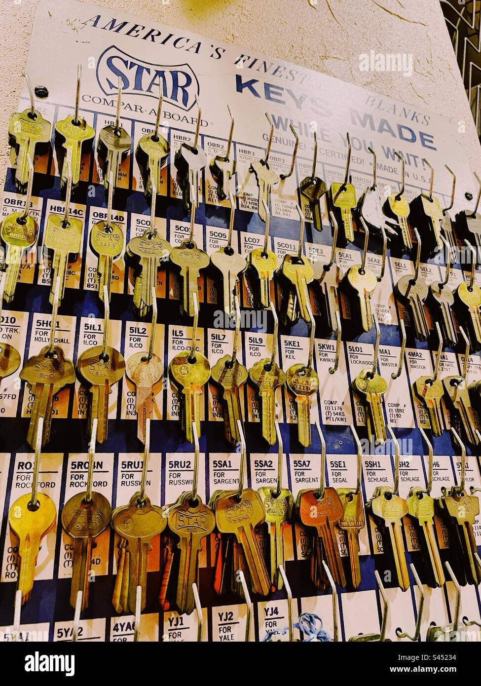 Prop display of keys to be cut in the bodega stage setting of West side story, Museum of Broadway, 2023, New York City, USA - Smartphone Captured Stock Image