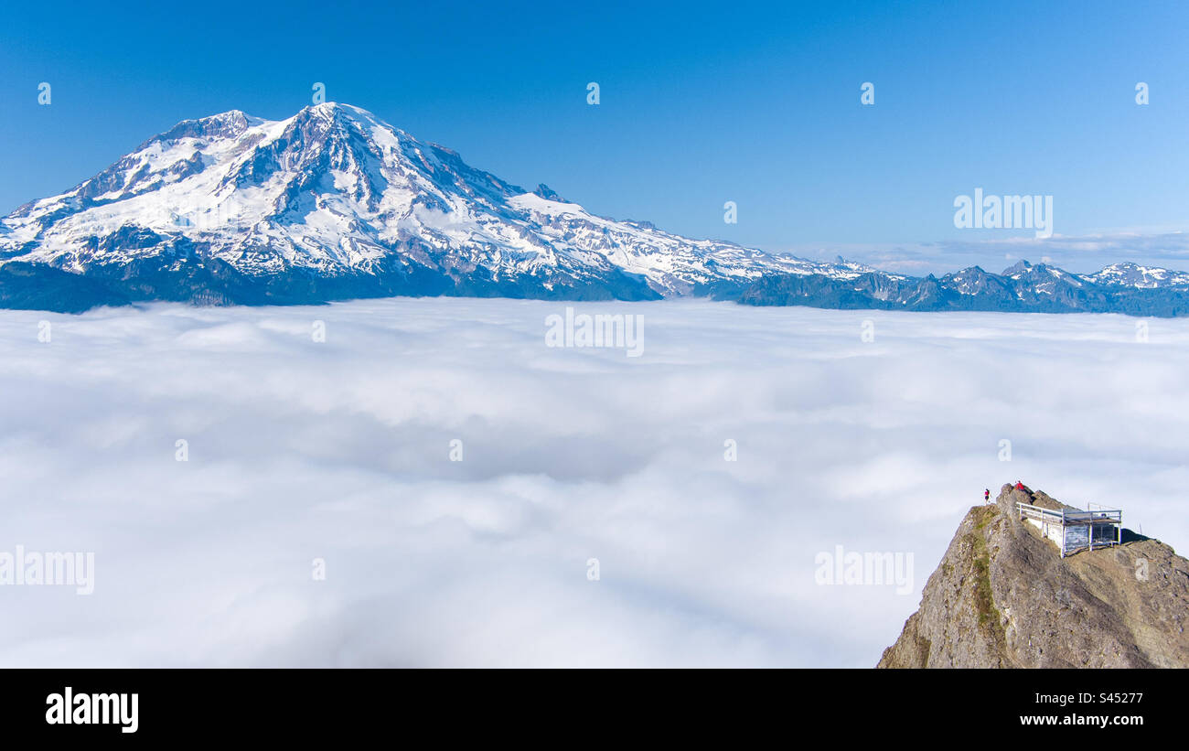 Mount Rainier and High Rock Lookout above the clouds - Smartphone Captured Stock Image