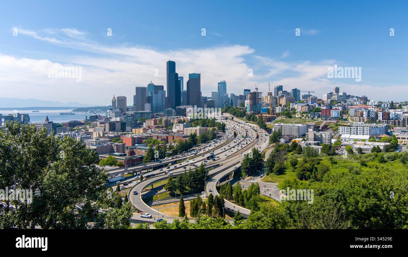 The Seattle, Washington skyline on a sunny day in June - Smartphone Captured Stock Image
