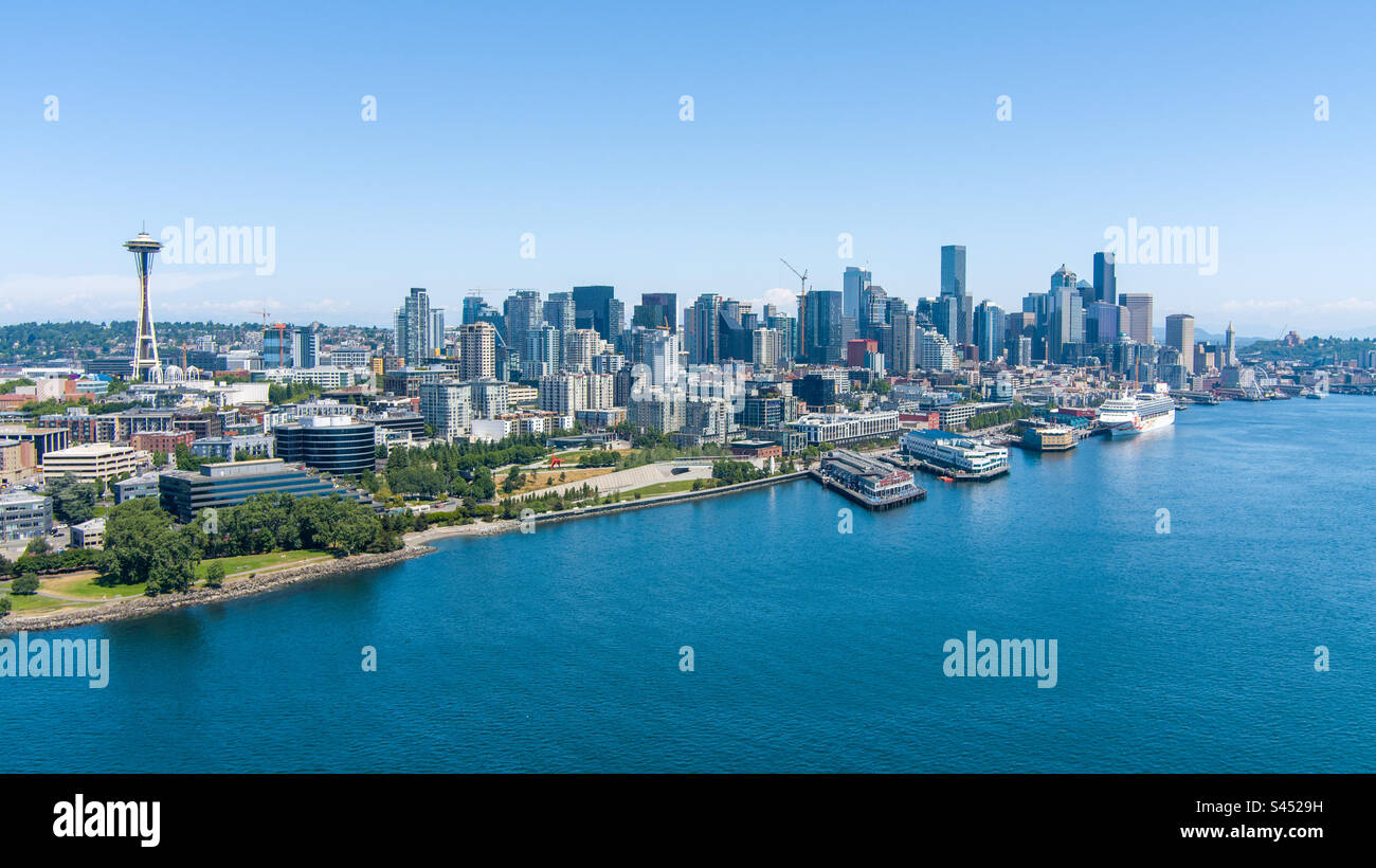 The Seattle, Washington waterfront skyline in June - Smartphone Captured Stock Image