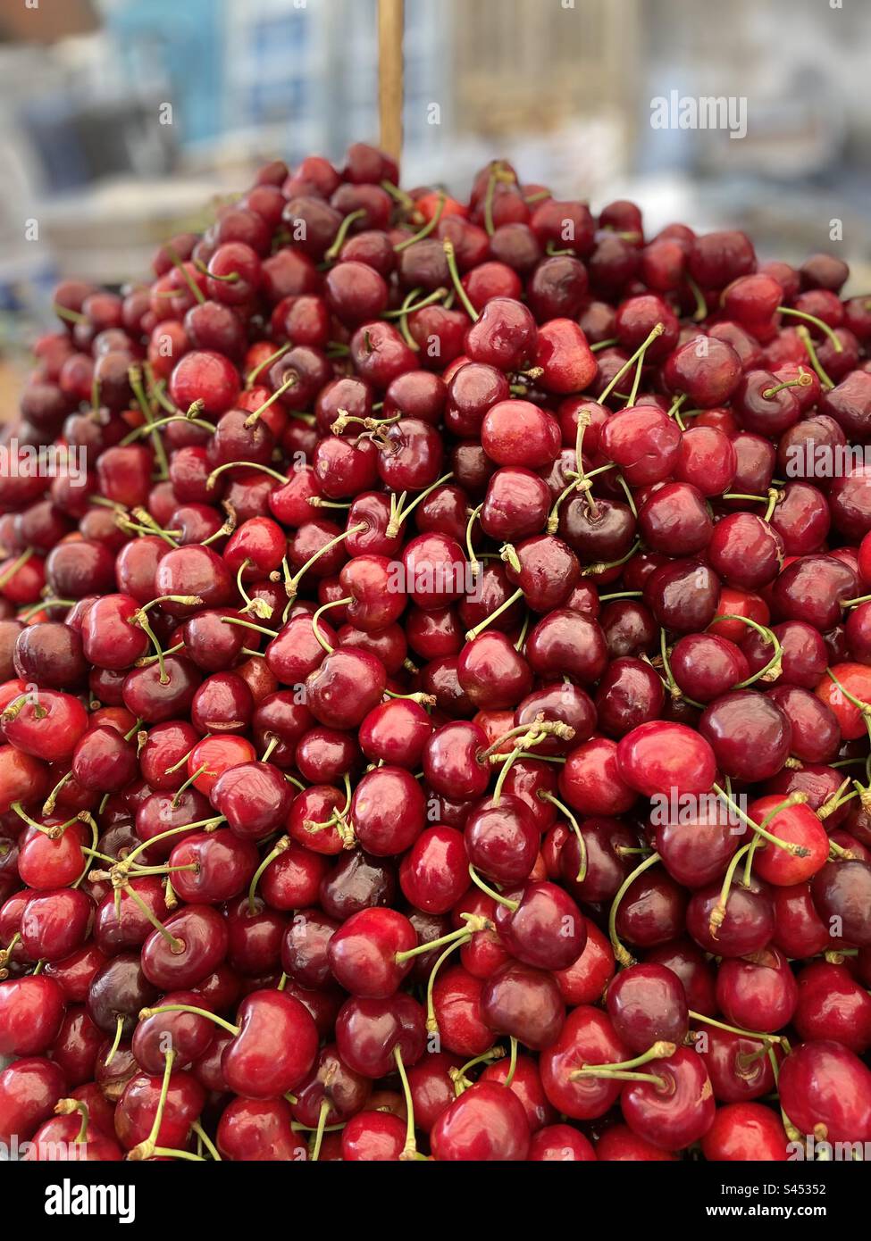 A mountain of cherries, taken at an Italian market Stock Photo