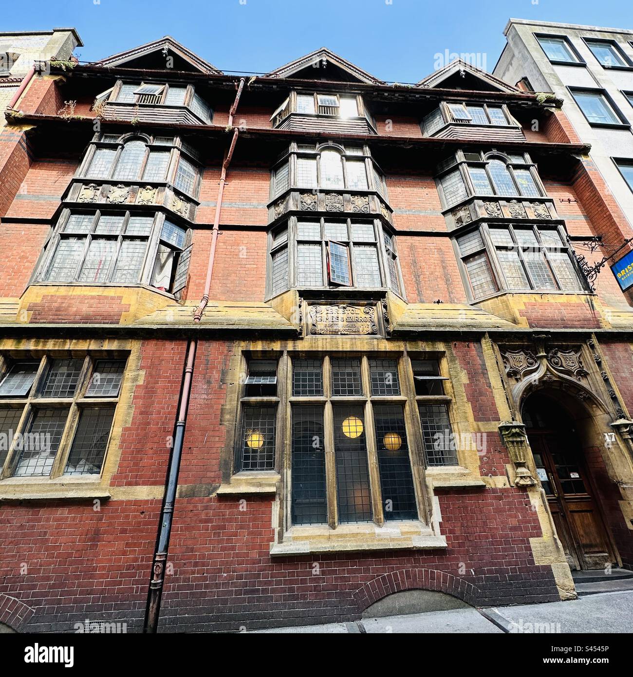 Building on St Stephen’s Street where Bristol Times & Mirror was first published as The Bristol Postman in 1736. Now Bristol Backpackers tourist hostel. - Smartphone Captured Stock Image