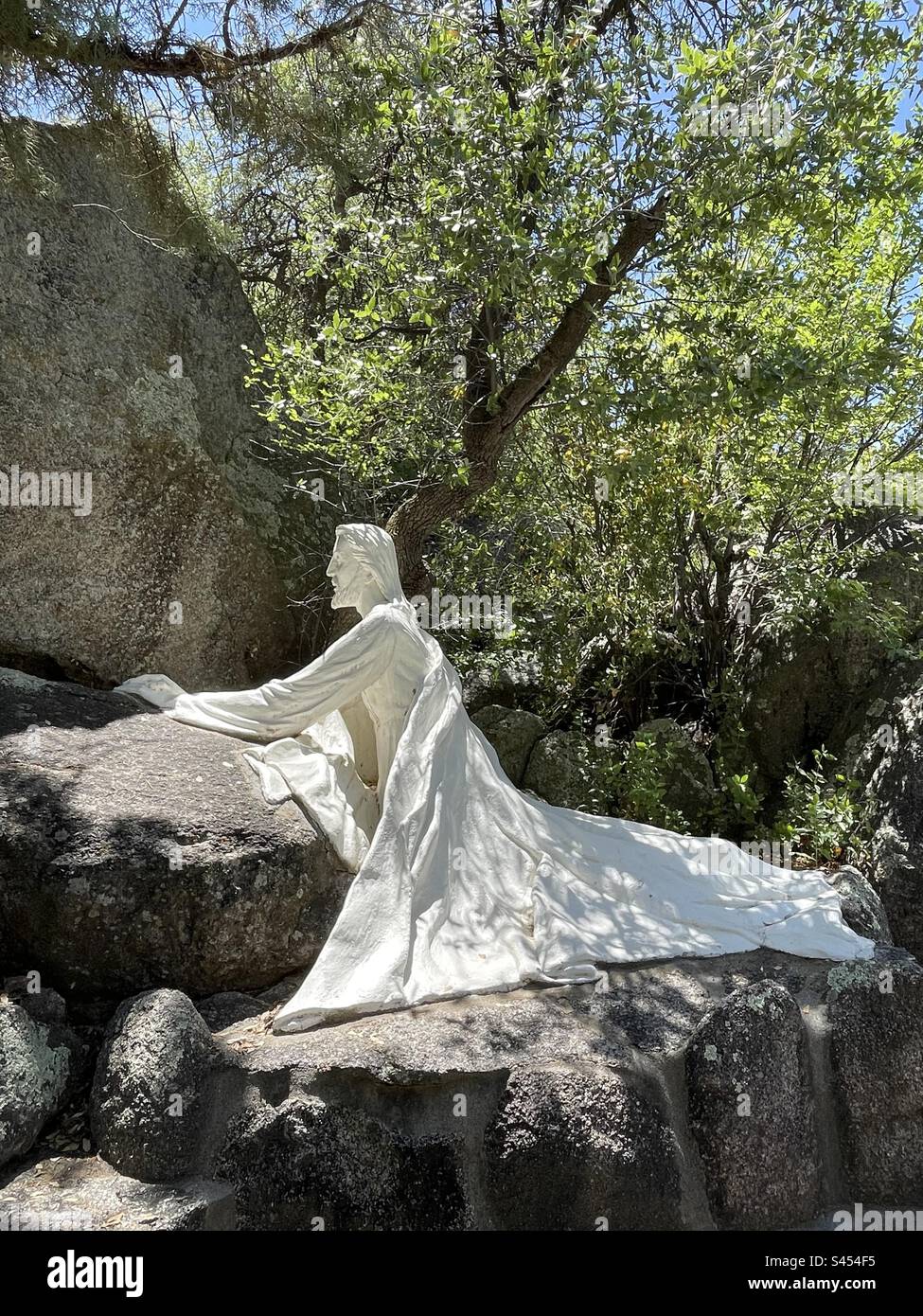 Jesus, Garden of Gethsemane, life-sized statue, Shrine of St. Joseph, Stations of the Cross, reopened after Yarnell Hill Fire 2013, near Granite Mountain Hotshots Memorial, Yarnell, AZ Stock Photo