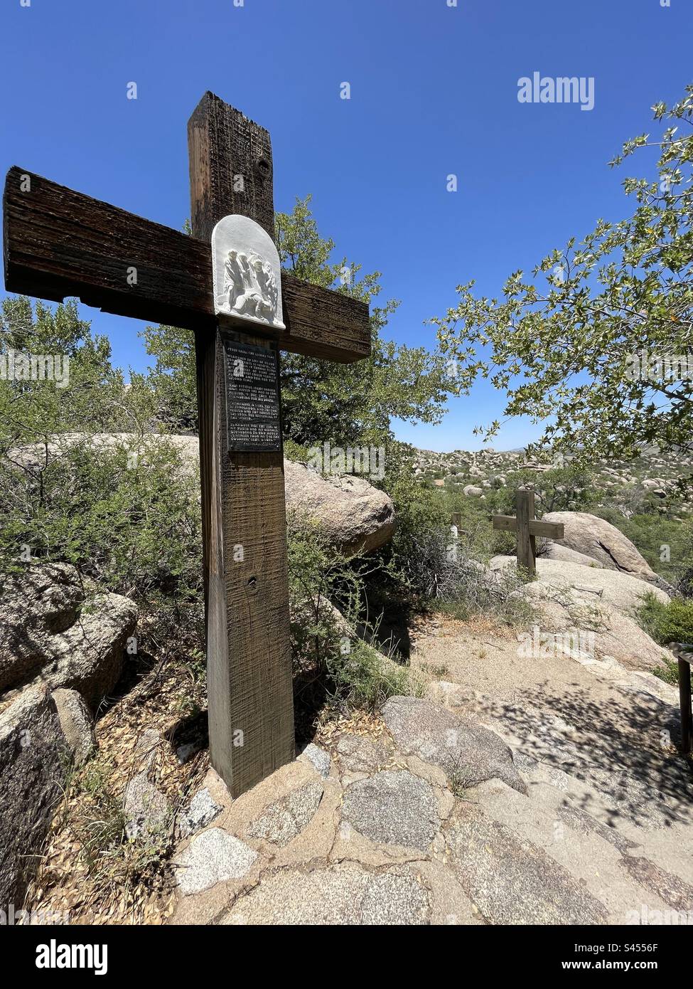 Shrine of St. Joseph, Stations of the Cross, reopened after Yarnell Hill Fire 2013, near Granite Mountain Hotshots Memorial, Yarnell, AZ Stock Photo