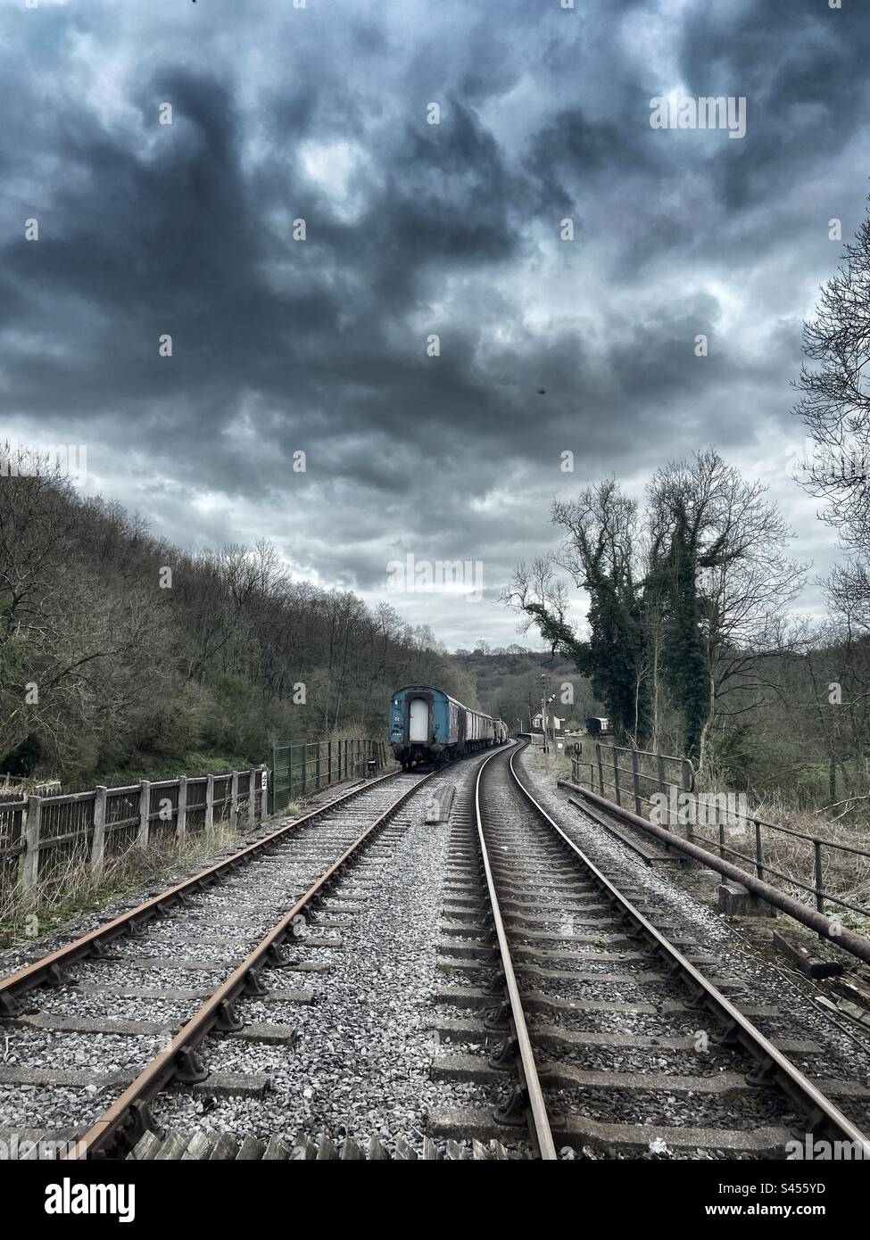 Train on the tracks. Consall, stoke on Trent, Stock Photo