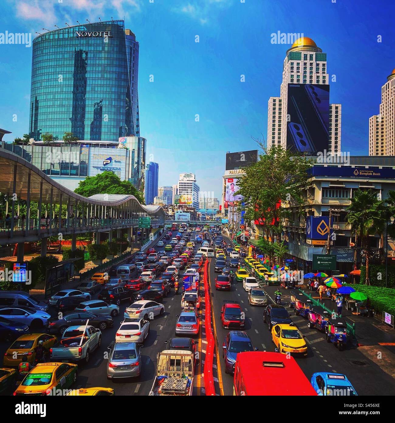 Traffic on Ratchadamri Road in Bangkok Thailand Stock Photo