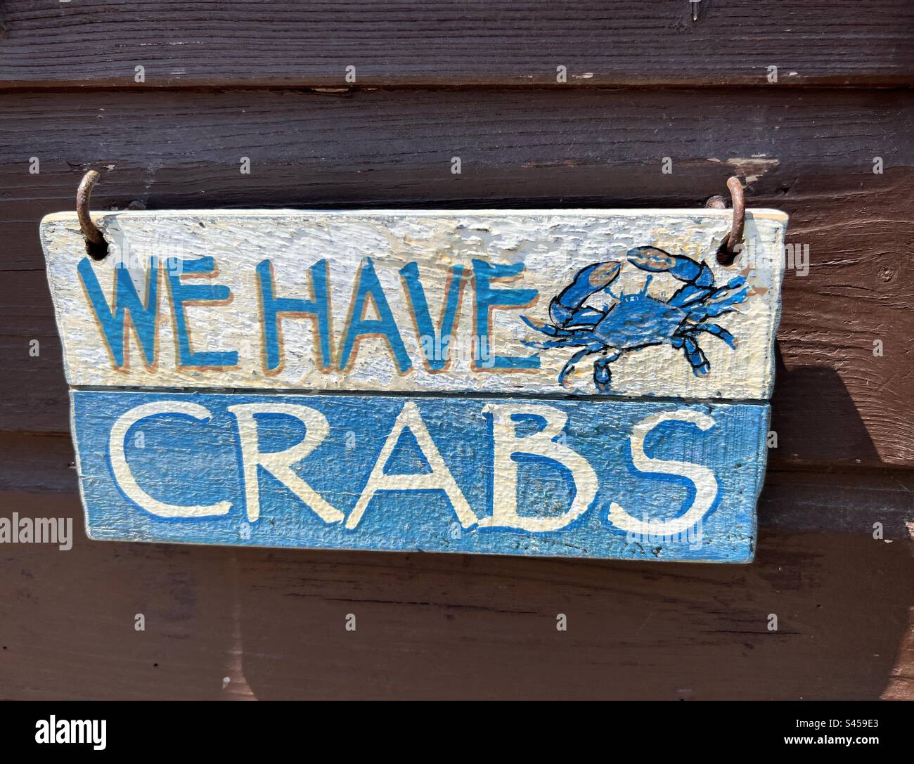 We have crabs - Sign on a shellfish stall - Smartphone Captured Stock Image