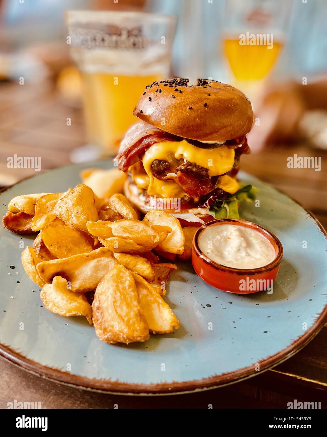 Double cheeseburger with bacon - Smartphone Captured Stock Image