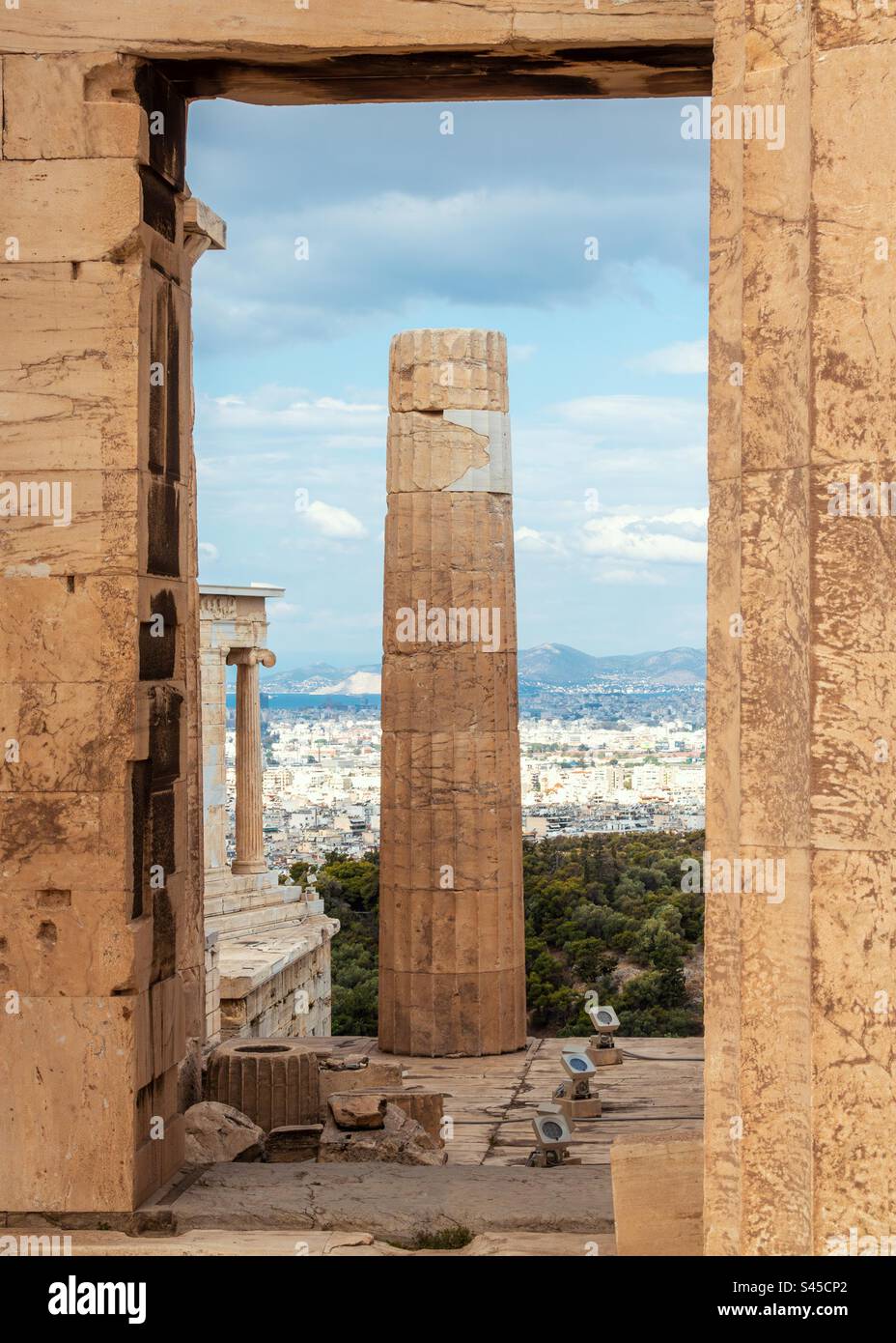 Acropolis Columns towering over Athens, Greece. - Smartphone Captured Stock Image