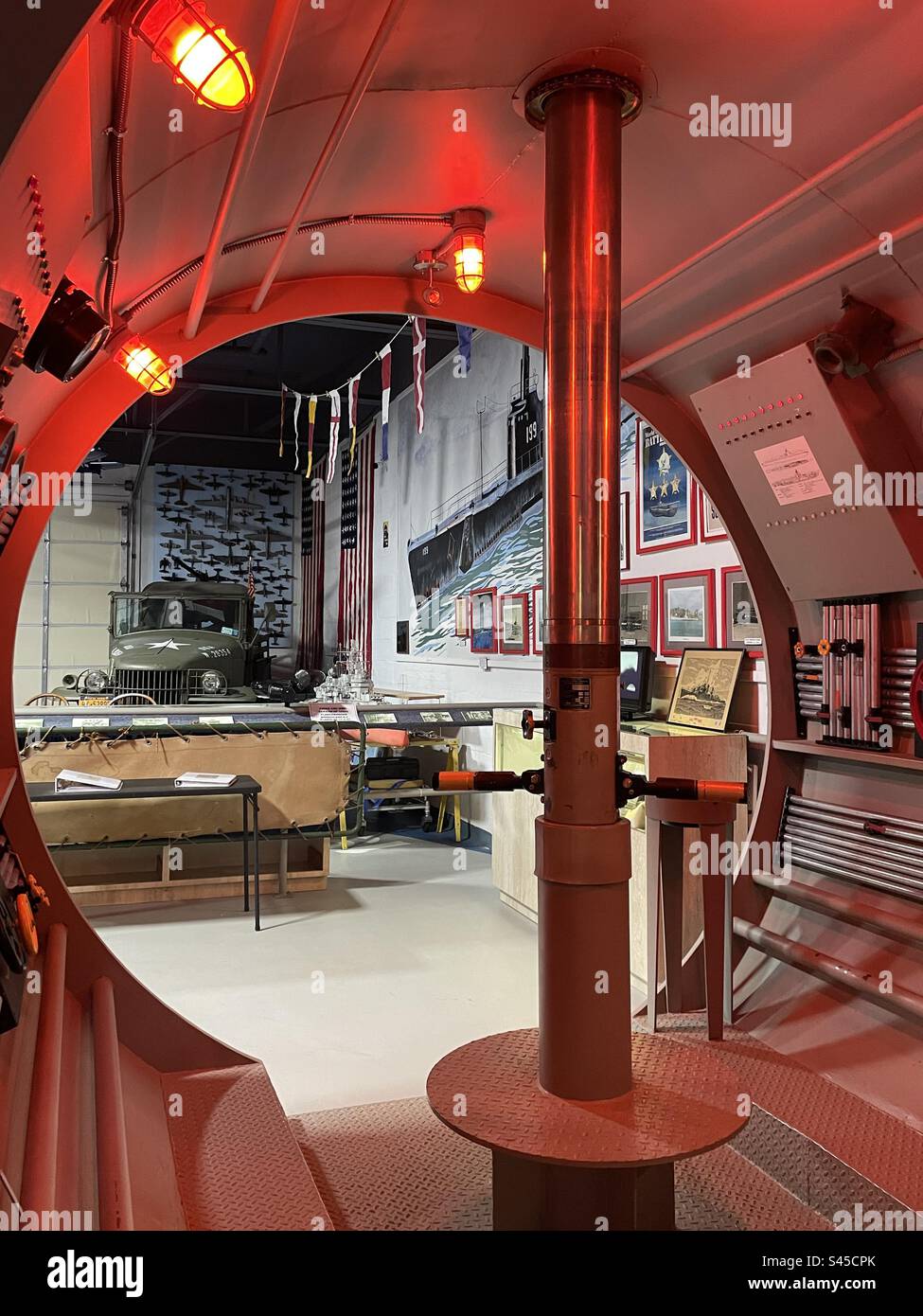Eldred WWII museum, view through submarine tower exhibit, Eldred