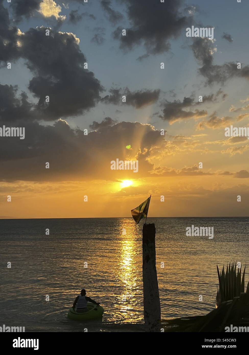 Amazing Sunset on the Beach at Jamaica, Montego Bay Stock Photo