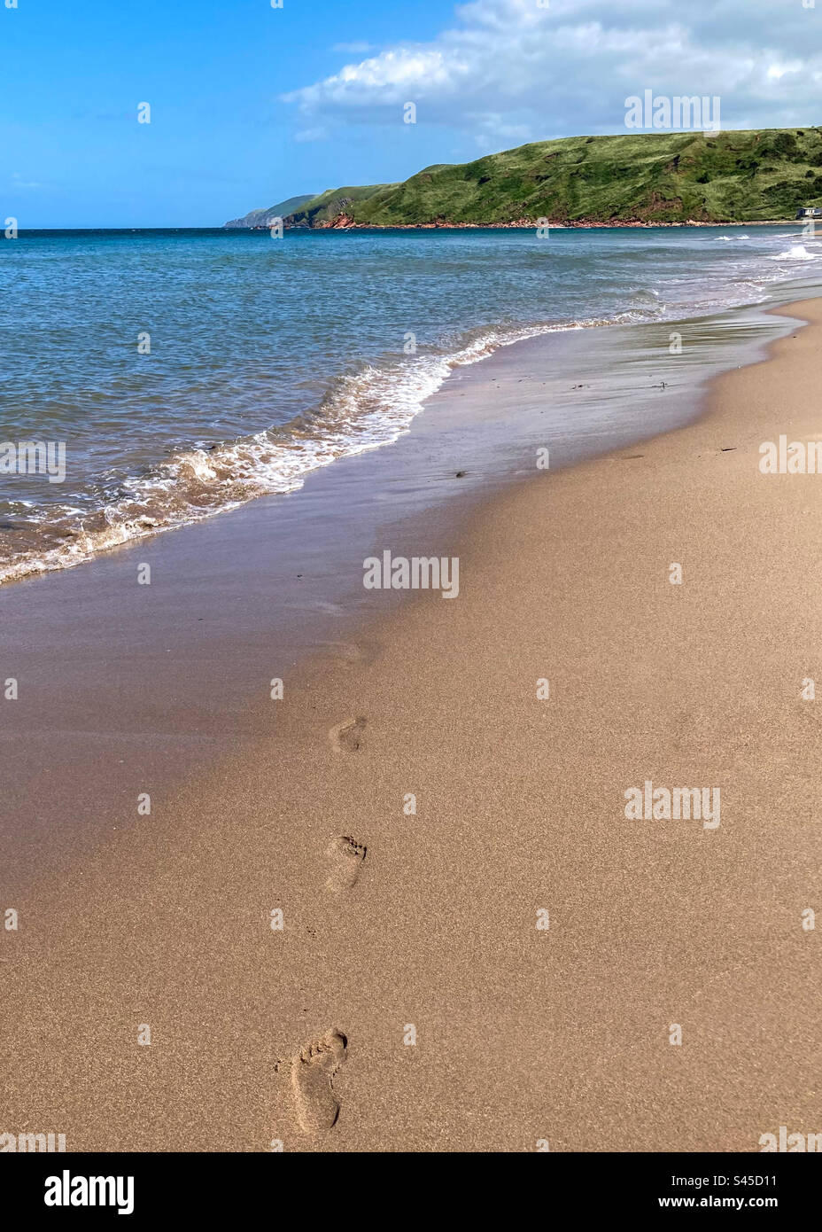 Footprints on the beach at Pease Bay - Smartphone Captured Stock Image