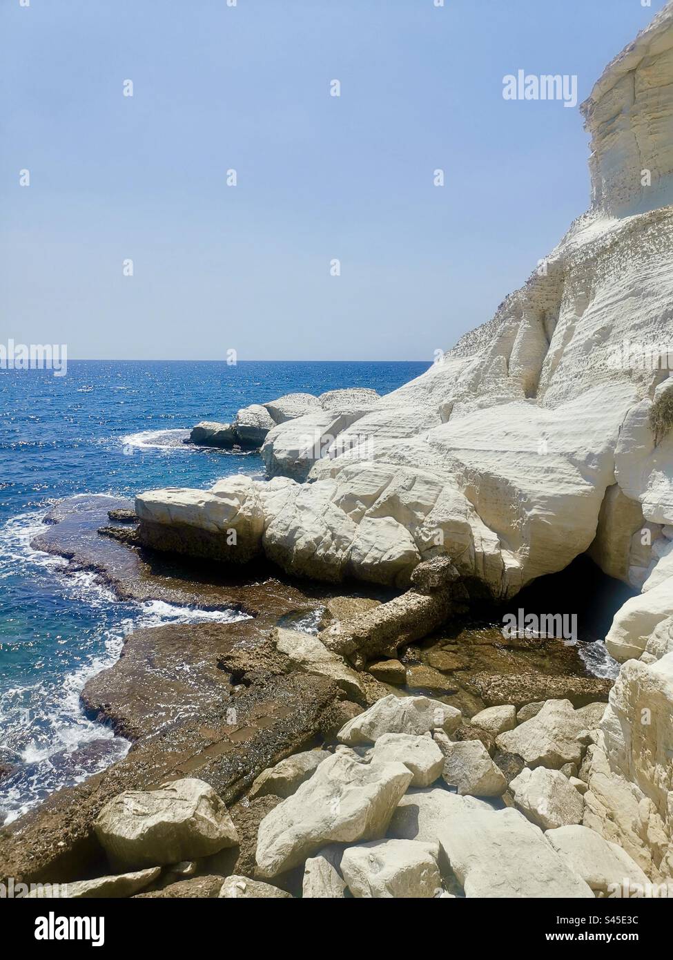 Coastal landscapes at Rosh Hanikra, Israel. - Smartphone Captured Stock Image
