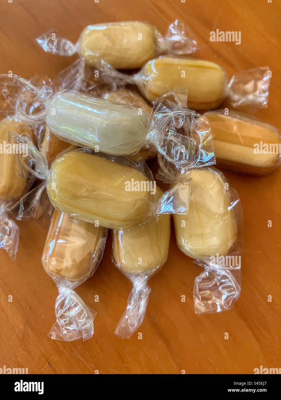 Peppermint sweets wrapped in clear cellophane - Smartphone Captured Stock Image