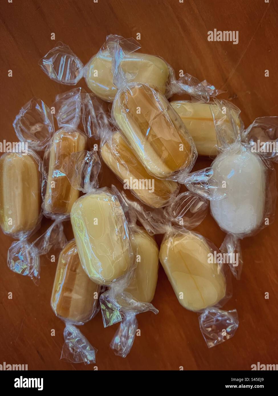 Peppermint sweets wrapped in clear cellophane - Smartphone Captured Stock Image