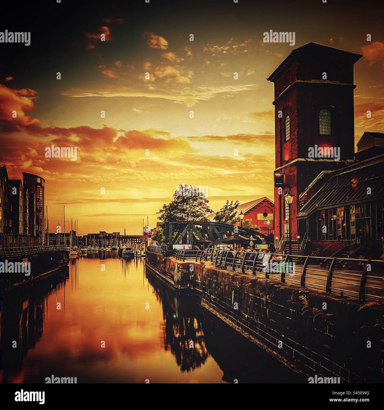 The pump house at Swansea Marina at sunset, summer 2023, south wales, UK. - Smartphone Captured Stock Image