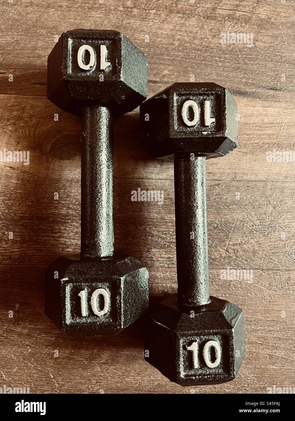 Two ten pound dumbbells Stock Photo Alamy